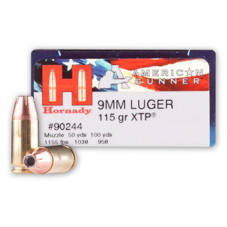 Hornady American Gunner 9mm Luger Ammunition 250 Rounds XTP JHP 115 Grain