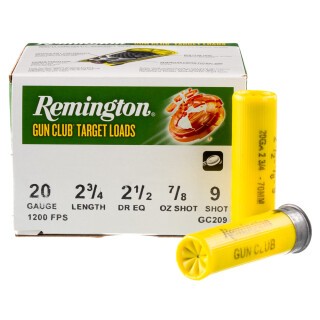 Ammo 20 Gauge Remington Gun Club Target Loads 2-3/4" #9 Lead 7/8 Ounce 1200 fps 25 Rounds GC209