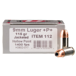 Underwood Ammo 9mm Luger +P+ Ammunition 20 Rounds Nosler JHP 115 Grain