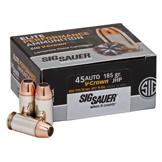 SIG Sauer Elite Performance .45 ACP Ammunition 50 Rounds Elite V-Crown JHP 185 Grain