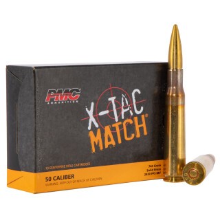 PMC X-Tac Match .50 BMG Ammunition 10 Rounds 740 Grain Solid Brass Projectile 2830fps