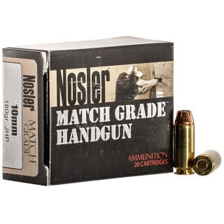 Nosler Match Grade Handgun 10mm Auto Ammunition 20 Rounds 180 Grain Sporting Handgun JHP 1250 fps