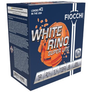 Fiocchi White Rino Super Lite 12 Gauge Ammunition 25 Rounds 2-3/4" #8 Lead 1-1/8 oz