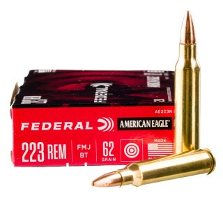 Federal American Eagle .223 Remington Ammunition 20 Rounds FMJ-BT 62 Grain