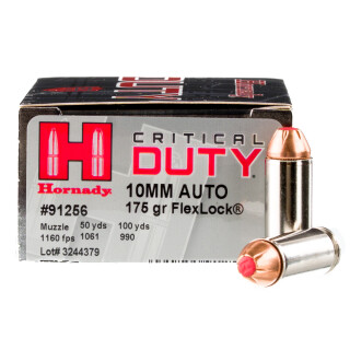 Hornady Critical Duty 10mm Auto Ammunition 20 Rounds FlexLock 175 Grain