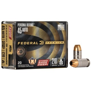 Federal Premium Hydra-Shok Deep .45 Auto Ammunition 20 Rounds 210 Grain Hydra-Shok Deep Hollow Point Projectile 980fps