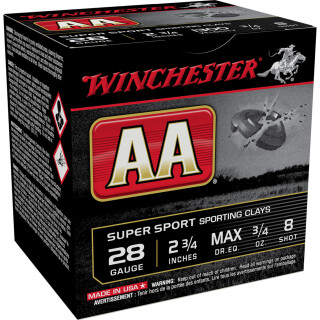 Winchester AA SS 28 Gauge Ammunition 25 Rounds 2-3/4" #8 Lead .75 oz