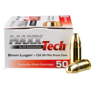 MaxxTech 9mm Luger Ammunition 50 Rounds FMJ 124 Grain