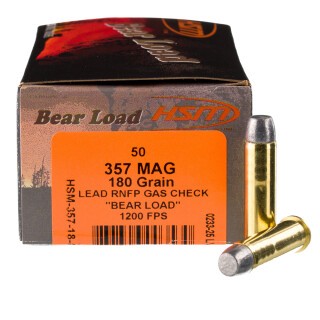 HSM Bear Load .357 Magnum Ammunition 50 Rounds RNFPGC 180 Grains