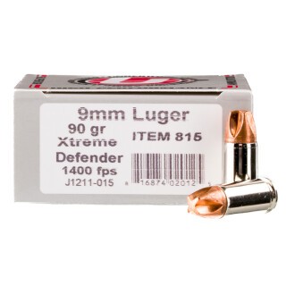 Underwood Ammo 9mm Luger Ammunition 20 Rounds Copper Xtreme Defender 90 Grain