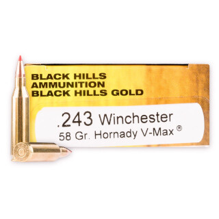Black Hills Gold .243 Winchester Ammunition 20 Rounds V-Max 58 Grain
