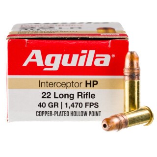 Aguila Interceptor .22 Long Rifle Ammunition 50 Rounds CPHP 40 Grain