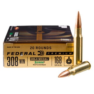 Federal Premium Gold Medal .308 Winchester Ammunition 500 Rounds MatchKing BTHP 168 Grain