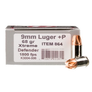 Underwood 9mm Luger +P Ammunition 20 Rounds Xtreme Defender 68 Grains