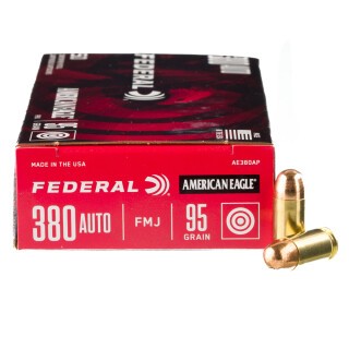 Federal American Eagle .380 ACP Ammunition 50 Rounds FMJ 95 Grain