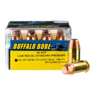 Buffalo Bore Low Recoil .45 ACP Ammunition 20 Rounds FMJ-FN 185 Grain