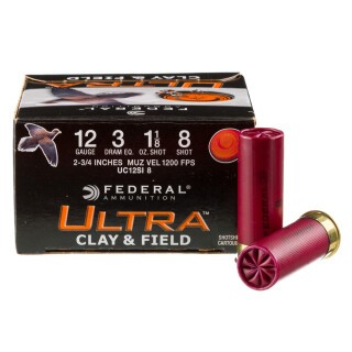 Federal Ultra Clay & Field 12 Gauge Shotshell 25 Rounds 2-3/4" #8 Shot 1-1/8 Ounce