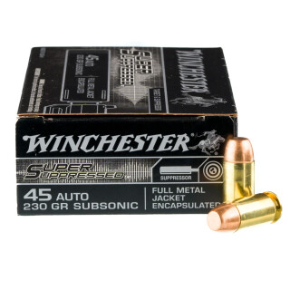 Winchester Super Suppressed .45 ACP Subsonic Ammunition 50 Rounds FMJ 230 Grain