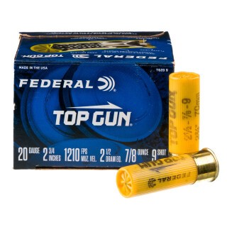 Federal Top Gun Target 20 Gauge Ammunition 250 Rounds 2-3/4" #9 Lead Shot 7/8 Ounce 1210fps