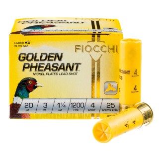 Fiocchi Golden Pheasant 20 Gauge Ammunition 25 Rounds 3" #4 Nickel Plated Lead 1-1/4oz