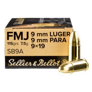 Sellier & Bellot 9mm Luger Ammunition 1000 Rounds FMJ 115 Grain