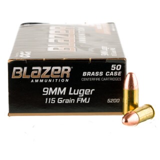 CCI Blazer Brass 9mm Luger Ammunition 50 Rounds FMJ 115 Grain