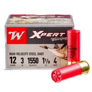 Winchester 12 Gauge Shotshell 25 Rounds 3" #4 Steel Shot 1 1/8 oz.