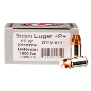 Underwood Ammo 9mm Luger +P+ Ammunition 20 Rounds Xtreme Defender 90 Grain