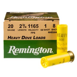 Ammo 20 Gauge Remington ShurShot Heavy Dove 2-3/4" #8 Lead 1 Ounce 1165 fps 25 Rounds RHD208