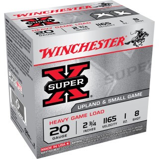 Winchester Super-X Heavy Game Load Ammunition 25 Rounds 20 Gauge 2-3/4" 1 Ounce #8 Lead Shot 1165fps