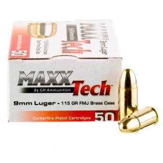 MaxxTech 9mm Luger Ammunition 50 Rounds FMJ 115 Grain