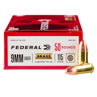 Federal Champion 9mm Luger Ammunition 50 Rounds FMJ 115 Grain