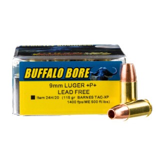 Buffalo Bore 9mm Luger +P+ Ammunition 20 Rounds TAC-XP Copper HP 115 Grain