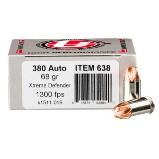 Underwood .380 ACP Ammuntion 20 Rounds Xtreme Defender 68 Grains 638