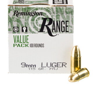 Remington RANGE 9mm Luger Ammunition 100 Rounds FMJ 115 Grain