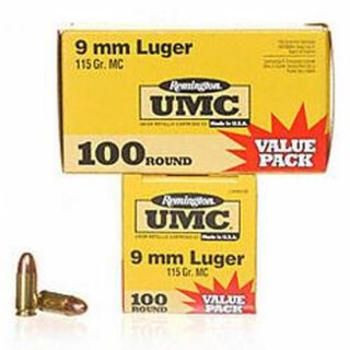Ammo 9mm Remington UMC 115 Grain FMJ Bullet 1135 fps 100 Rounds L9MM3B