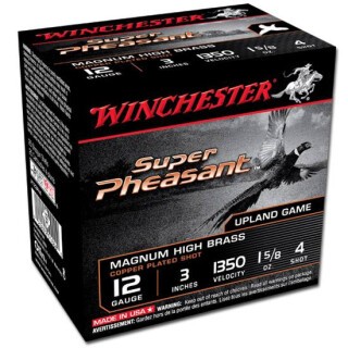 Winchester Super Pheasant HV High Brass 12 Gauge Ammunition 25 Round Box 3" #4 Copper Plated Lead Shot 1-5/8 oz 1350 fps