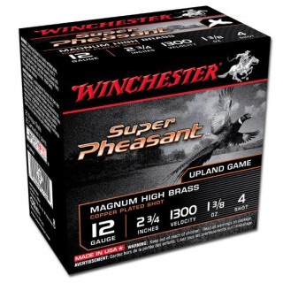 Winchester Super Pheasant HV High Brass 12 Gauge Ammunition 25 Round Box 2-3/4" #4 Copper Plated Lead Shot 1-3/8 oz 1300 fps