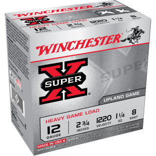 Winchester Super-X Heavy Game Load 12 Gauge Ammunition 25 Round Box 2-3/4" #8 Lead 1-1/4 oz 1220 fps