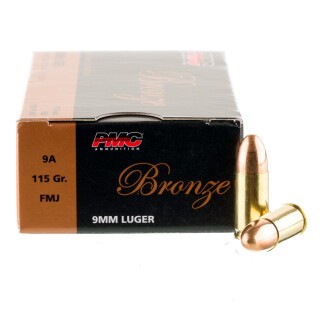PMC Bronze 9mm Luger Ammunition 50 Rounds FMJ 115 Grain