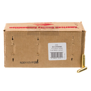 American Quality .30 Carbine Ammunition 250 Rounds FMJ 110 Grain