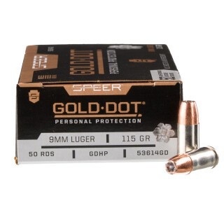 Speer Gold Dot 9mm Luger Ammunition 50 Rounds JHP 115 Grains