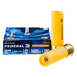 Federal Power-Shok 20 Gauge Shotshell 5 Rounds 2 3/4" 7/8oz Sabot Slug 1,450 Feet Per Second