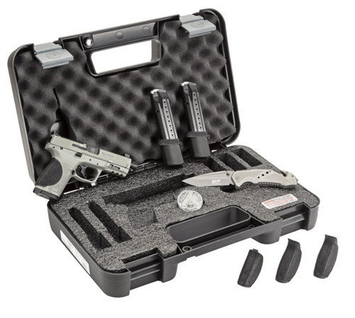 Smith & Wesson M&P M2.0 9mm Knife & Coin Bundle - 4.6" Threaded Barrel - Optics Ready - Bull Shark Gray - 15 Round