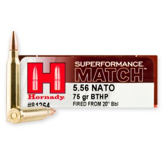Hornady Superformance Match 5.56 NATO Ammunition 200 Rounds BTHP Match 75 Grains