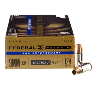 Federal LE Tactical 9mm Luger Ammunition 50 Rounds HST JHP 124 Grain