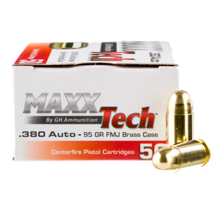 MaxxTech .380 ACP Ammunition 50 Rounds FMJ 95 Grain
