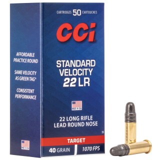 CCI Standard Velocity .22 Long Rifle Ammunition 50 Rounds LRN 40 Grain