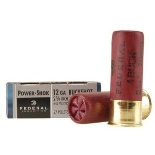 Federal Power-Shok 12 Gauge Shotshell 5 Rounds 2 3/4" #4 Buck 27 Pellet 1,325 Feet Per Second