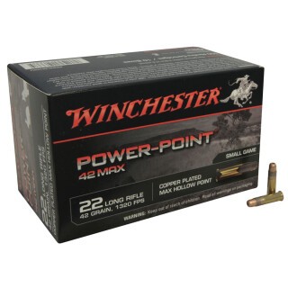 Winchester Power Point .22 Long Rifle Ammunition 50 Rounds Copper Plated Max HP 42 Grain